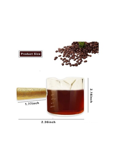 Pazly 2'lik Ahşap Saplı Çift Ağızlı Espresso Ölçüm Bardağı - 75ml Şeffaf, Isı Yalıtımı Şeffaf