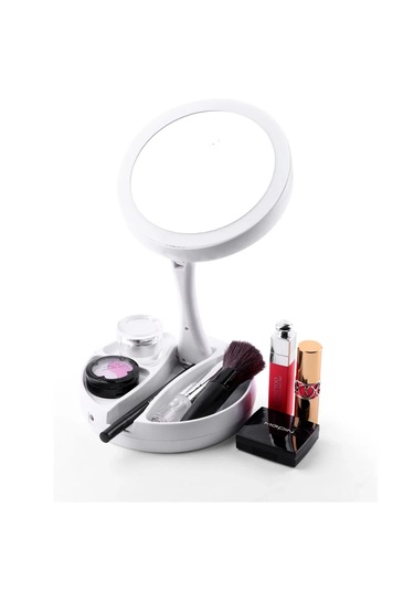Monozone 10x Katlanabilir Çift Taraflı Usb Vanity Led Işıklı Makyaj Aynası Beyaz