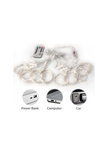 Symbee Usb Şarjlı Kumanda Kontrollü 8 Modlu 100 Led Perde Işığı - 3x1m İç/ Dış Mekan Dekorasyon Işığı Parlaklık Ayarlanabilir Diğer