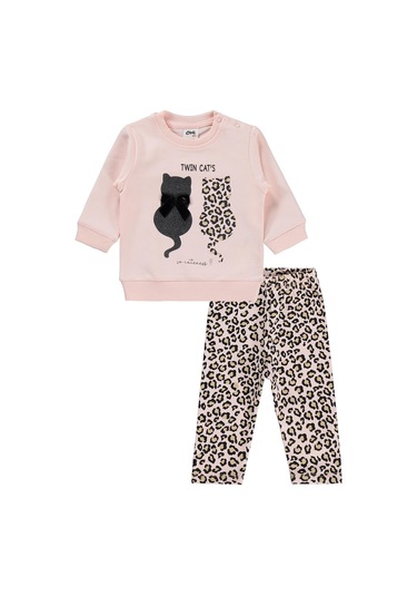 Civil Baby Leopar Kedi Baskılı 6-18 Ay Takım - Pembe