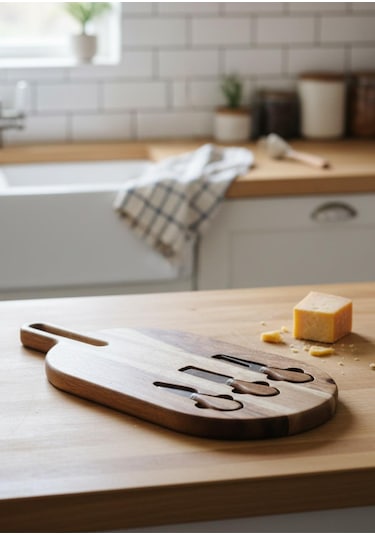 Akasya Peynir Tabağı - Peynir Sunumluk Seti- 4 Parça Kahverengi
