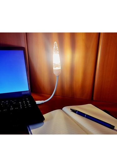 Usb Ledli Rustik Ampul - Kristal Tasarım Masa Lambası Sarı