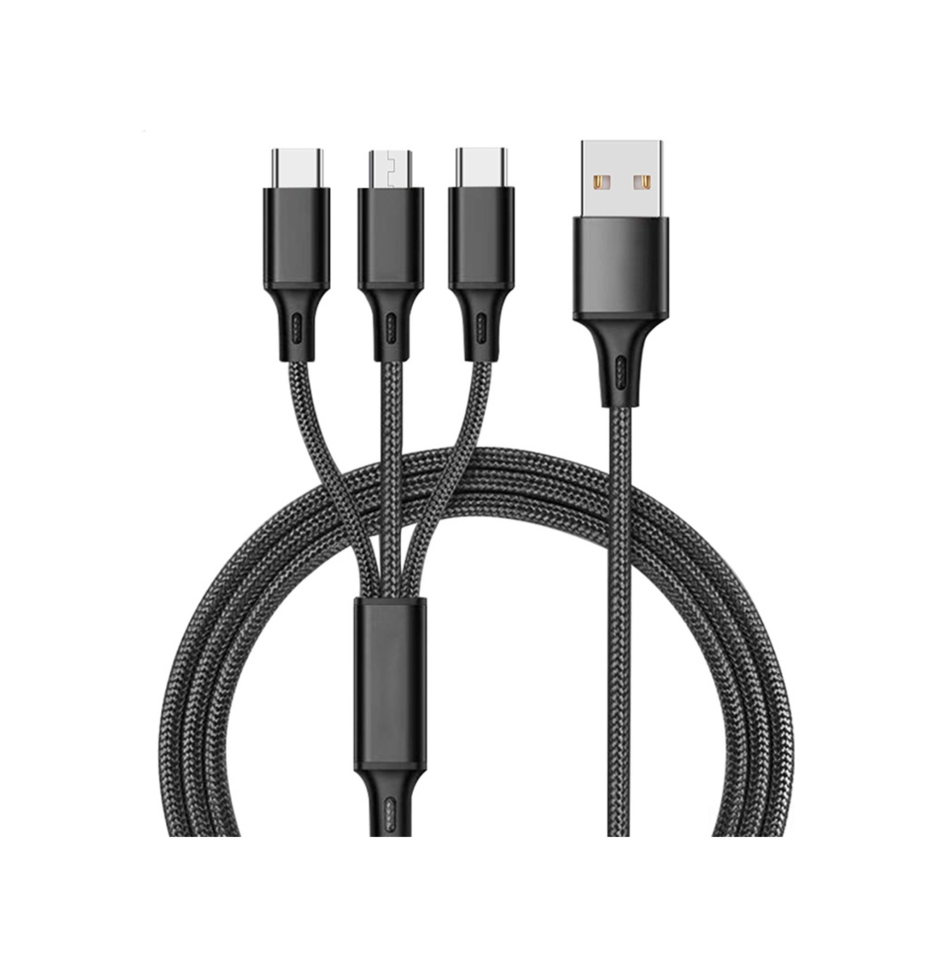 Geeroyoo 3'lü Usb Kablo: Type-c, Micro Usb Ve İphone Uyumlu, Nilon Örgü, 2.4a Hızlı Şarj, 1.2m, Siyah, Dayanıklı, Otomatik Kesme Fonksiyonu