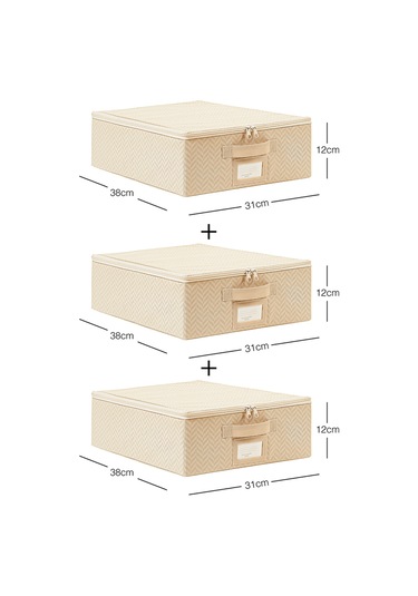 Ocean Home Textile 3'lü Küçük Boy Bej Balıksırtı Destekli Hurç Set 31 x 38 x 12 cm