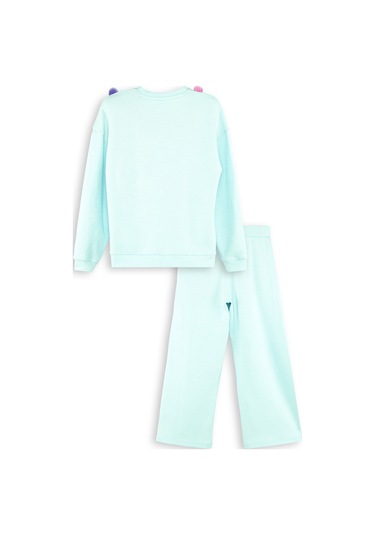 Denokids Kız Çocuk Ponponlu Kız Çocuk Eşofman Takımı - Mint Yeşili