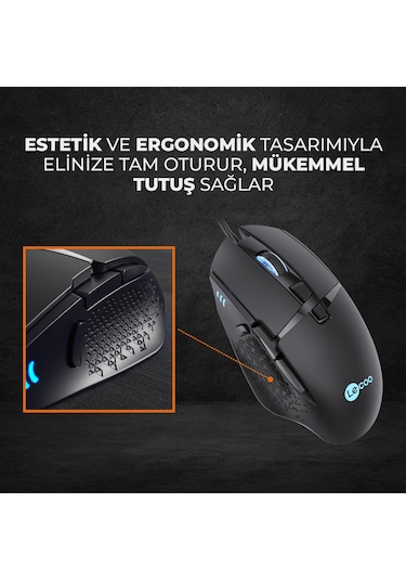 Lecoo MG1101 Kablolu 6400DPI 8 Tuşlu RGB Gaming Optik Mouse Siyah