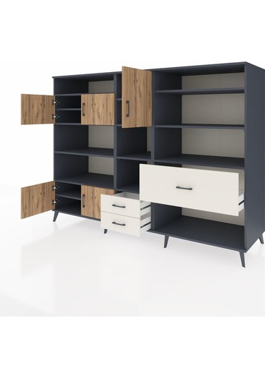 Kronos Dolap 13 Raflı 3 Çekmeceli 5 Kapaklı 220x59x163 Antrasit-ç Antrasit-çam/aytaşı