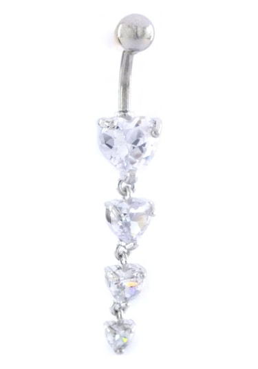 Ferizz 316l Çelik 4 Sıra Kalp Model Zirkon Taşlı Piercing Prc-219 Beyaz