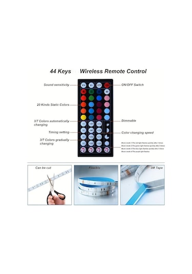 App Kontrollü Ve 44key Uzaktan Kumandalı 5050rgb Parti Atmosferi Işıkları 44key -15m