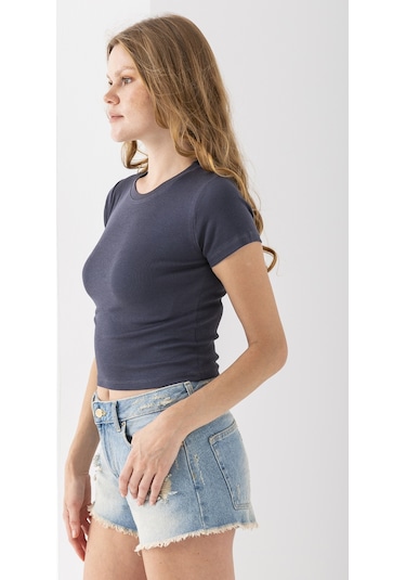 Giysa Kadın Bisiklet Yaka Pamuklu Basic Body Füme - 25873 Füme