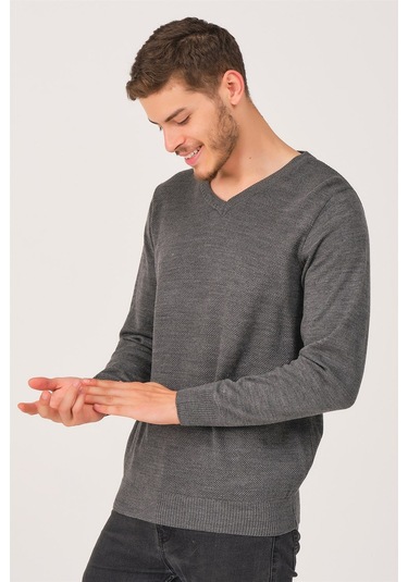 V0002 Dewberry Erkek V Yaka Kazak-füme Füme