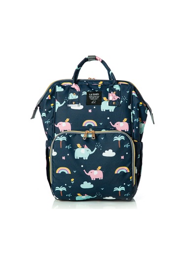 Lal Baby Fil Desenli Anne Bebek Bakım Sırt Çantası Lacivert