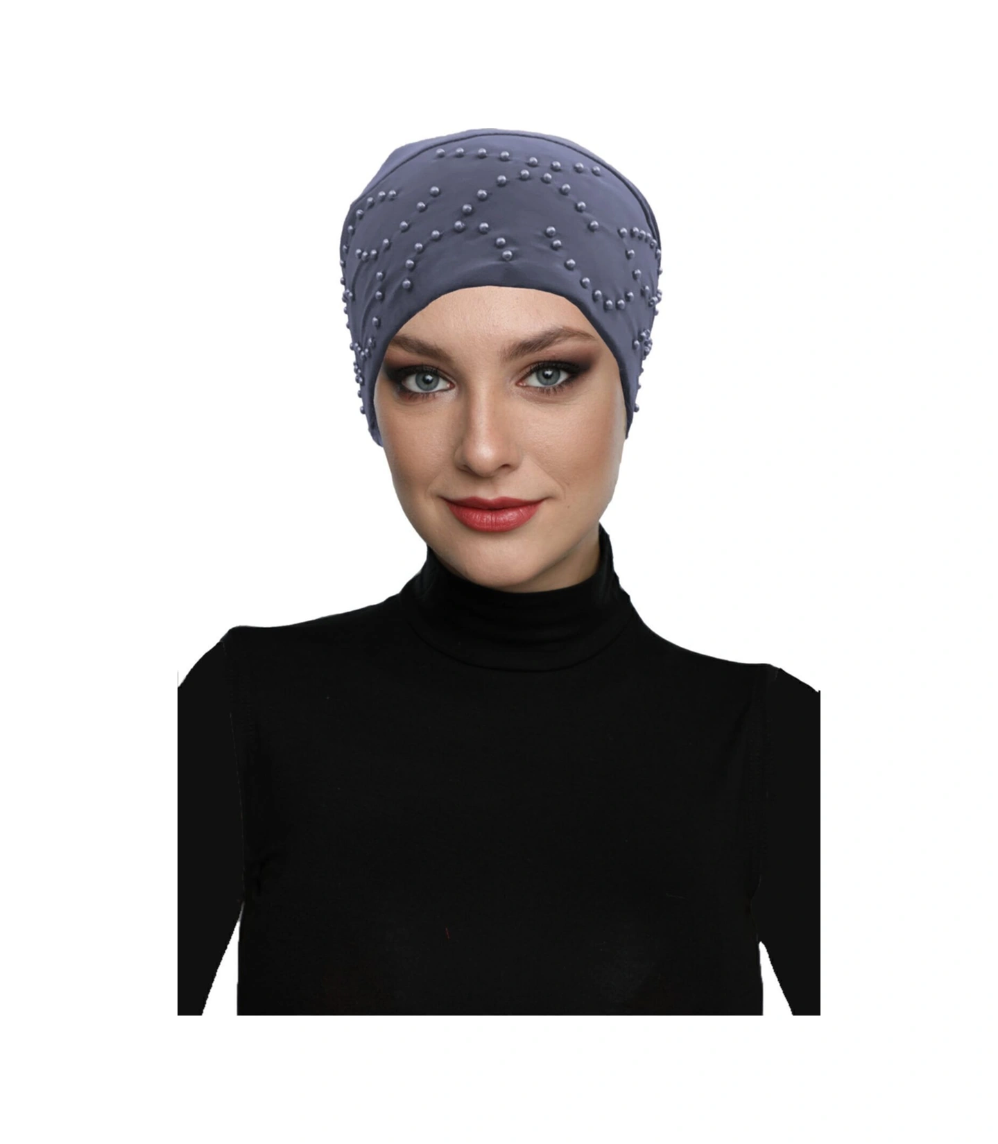 Topuzlu Koyu Gri Hazır Türban Tesettür Bone Koyu Gri