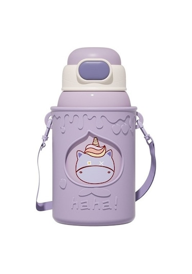316 Çocuk Termos Bardak Karikatür Sevimli Ilkokul Öğrencisi Su Bardağı Ze0y14 Açık Mor