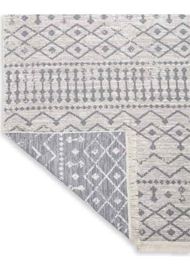 Saraz Halı Bohem Serisi Çift Taraflı Dokuma Pamuklu Kilim Gri - Krem