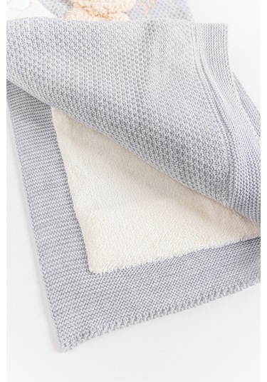 Babymod Ayıcık Figürlü Kız/Erkek Welsoft Astarlı Bebek Battaniye Gri