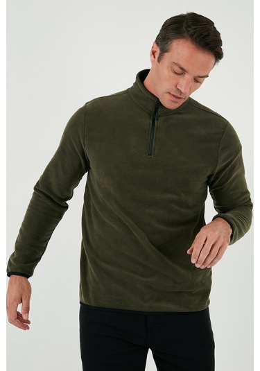 Buratti Slim Fit Yarım Fermuarlı Dik Yaka Erkek Polar 5906003 Haki