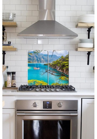 2' li 30x52 cm Fethiye Desenli Cam Ocak Arkası Koruyucusu