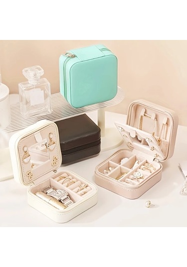 Gateesat Mavi Kapaklı Seyahat Çantası Aynalı Küçük Takı Kutusu Yüzük Küpe Kolye Mavi