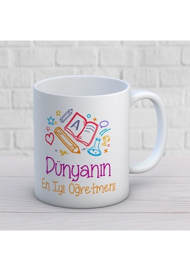 Dünyanın En İyi Öğretmeni - Öğretmenler Günü Temalı Baskılı Kupa Bardak Mod1 Beyaz
