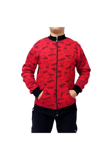 Erkek Sweatshirt Kırmızı Yazılı Desen Kırmızı-yazılı