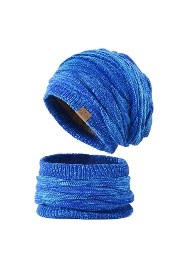 Kadınlar İçin Şık Ve Sıcak Kışlık Bere Şapka Atkı Seti, Soğuk Havalara Özel Kombin Mavi