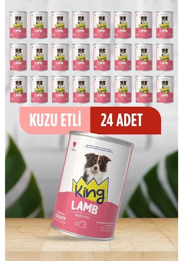 King Sos İçerisinde Et Parçacıklı Kuzu Etli Köpek Konservesi 400 Gr 24 Adet