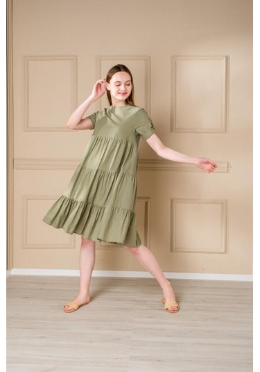Pastelastore Kadın Yazlık Pamuk Kısa Elbise 1108 Yeşil