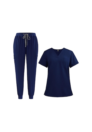 Dolıty Hemşirelik Ovalama Seti V Yaka Hemşire İş L-koyu-mavi