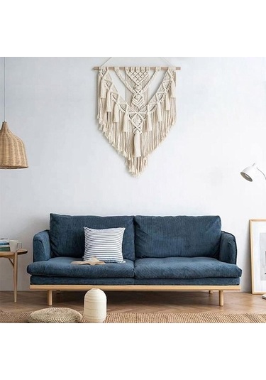 Novahub Boho Chic Bohemian El Dokuma Makrome Goblen Duvar Dekoru, 55x75 Cm, Ahşap Ve Pamuk İpli, Ev Ve Otel Dekorasyonu İçin Uygun 1 Adet