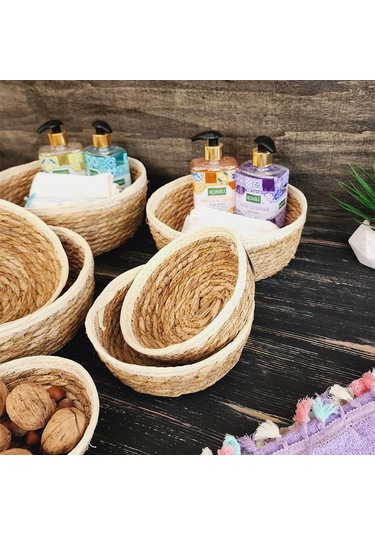 Nergis Hasır 7 Li Sepet Saklama Kutusu Sepet Takımı Krem