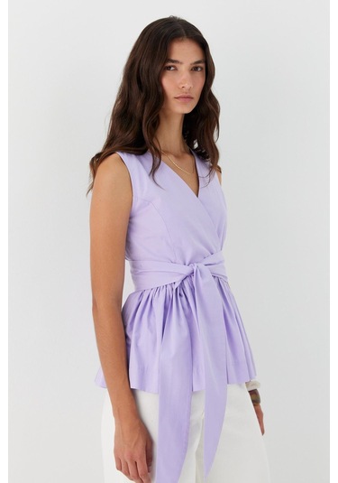 Kuşak Bağlamalı Kolsuz Bluz Lila LILA
