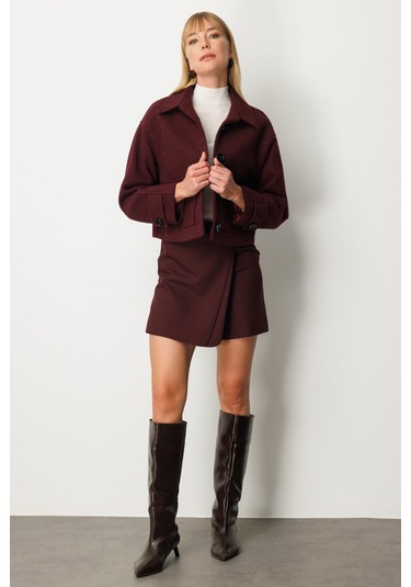 Ekol Kadın Torba Cepli Crop Mont 6013 Bordo Bordo