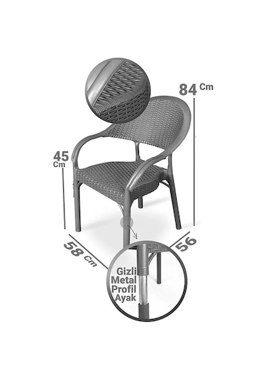 Omnipazar Irk-hk735 Bambu Rattan Desenli Plastik Bahçe Sandalye Koltuk 4'lü Set Gri