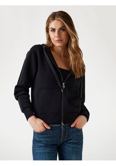 Guess Tam Fermuarlı Scuba Kumaş Kadın Sweatshirt W5yq05kbye2 Siyah