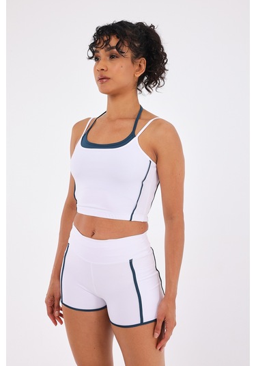 Scorp Antha Spor Büstiyer Biker Kısa Tayt Takımı Beyaz STANDART