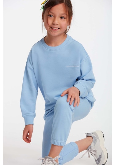 Grımelange Jabor Kız Çocuk Nakışlı Bisiklet Yaka Comfort Mavi Eşofman Takımı Mavi