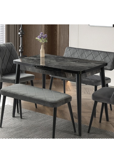 Mobilgen Sadece Masa Siyah Mermer120+30x70 Silva Açılabilir Masa Siyah Mermer