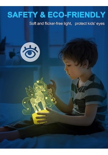 Goldenqian Çocuklar Için Unicorn Gece Lambası, 3d Gece Lambası, Uzaktan Kumanda İle 16 Renk Değişimi, Oda Dekoru, Çocuklar Kızlar Için Hediyeler Y3pbpn Siyah