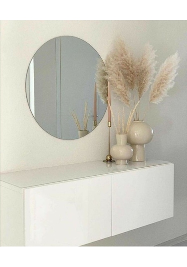 Yuvarlak Ayna, Dekoratif Ayna, Konsol Aynası, Hol Aynası, Dresuar Aynası 50cm Çap 50 X 50 Gümüş