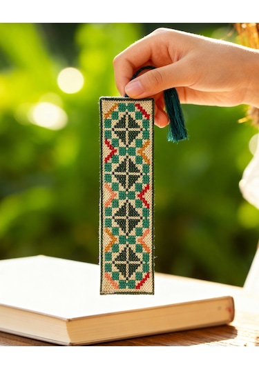Geometrik Desenli Filistin Nakışlı Ayraç 16x5 Cm
