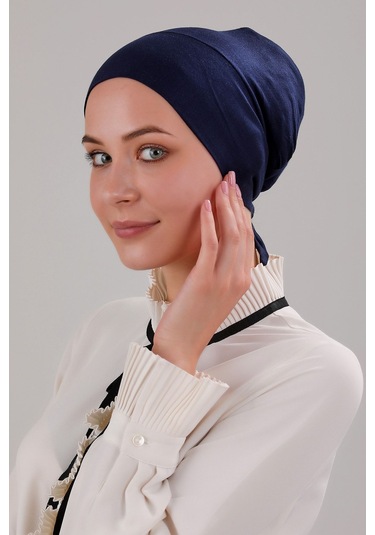 Tesettür Geçmeli Bağcıklı Viskon Likralı Bone Lacivert Lacivert