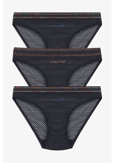 Kadın 3'lü Dantelli - Baskılı Külot 20820 Siyah