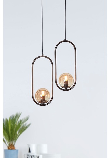 Luzarana Zenga 2 Li Eskitme Metal Gövde Bal Rengi Camlı Tasarım Lüx A... Çok Renkli