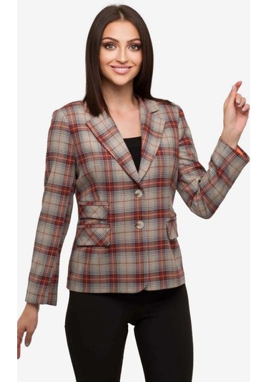 Kadın Ekose Desenli Blazer Ceket Frn6107 Kahverengi