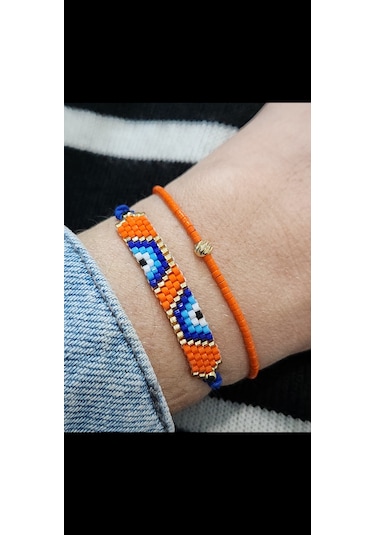 Harmel Jewelry Miyuki Turuncu Nazar İkili Bileklik