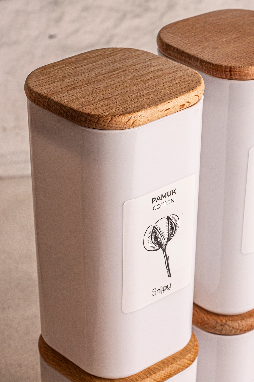 Luvo Beyaz - 3'lü Kare Ahşap Vakum Kapaklı Banyo Düzenleyici Plastik Banyo Seti Etiketli Organizer Beyaz