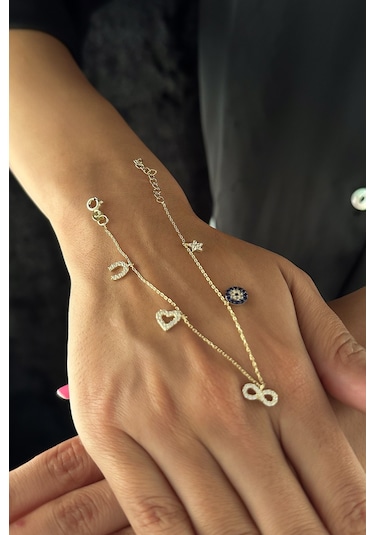 Fiyonk Kuyumculuk 14 Ayar Altın Nazarlık Detaylı Şans Bilekliği 001