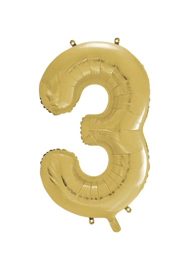1 Adet 34 İnç 85 Cm Gold Folyo Balon Helyum Balon 3 Yaş Balonu 3 Rakam Balon GOLD