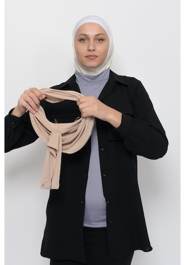 Çıtçıtlı Hazır Eşarp Hijap Bej